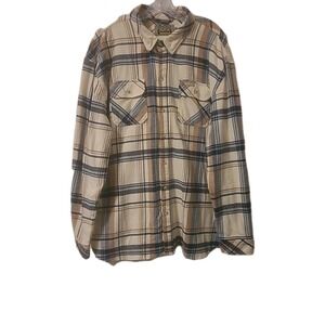 NWOT Burlebo Flannel Shirt  Cream Blue Tan Long Sleeve 2XL